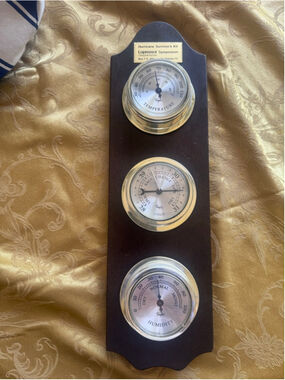 VINTAGE Wall Decor Clock Weather Station Brown Silver